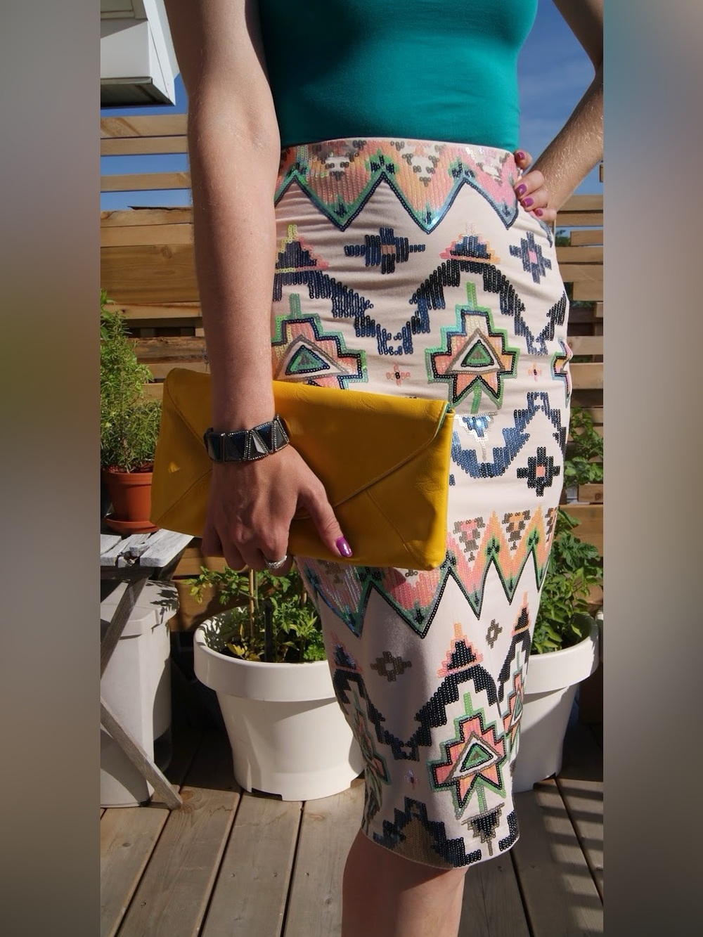 Express Aztec pattern sequin Pencil Skirt